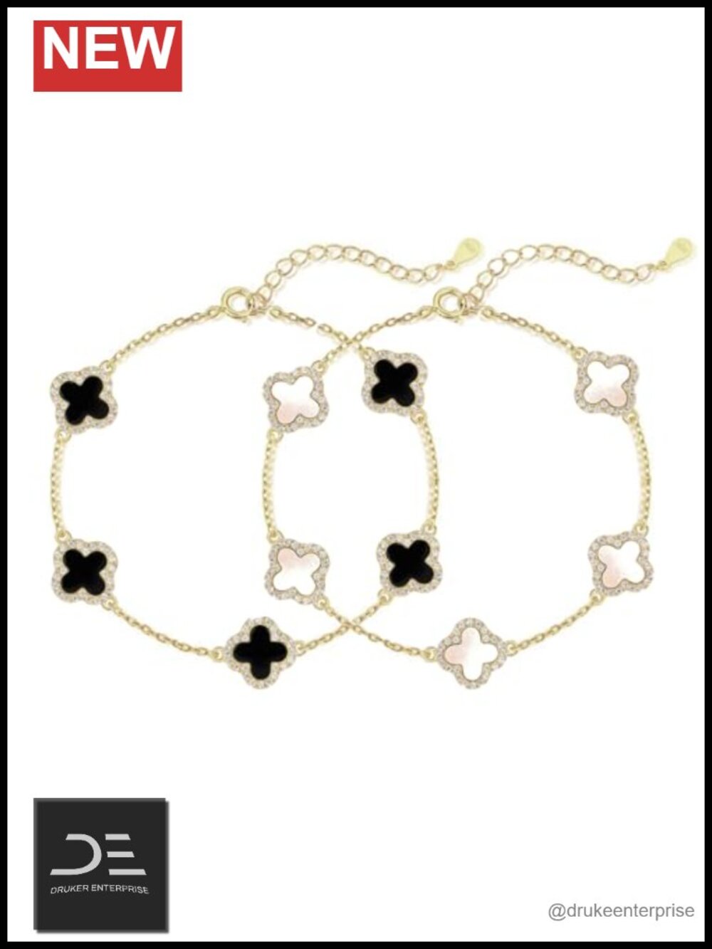 Dainty 925 Sterling Silver Lucky Clover Bracelet Adjustable Link Charm